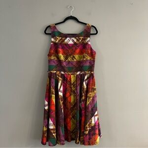 Trina Turk 100% Silk Fit & Flare Dress Abstract Print Sleeveless Multicolor 12